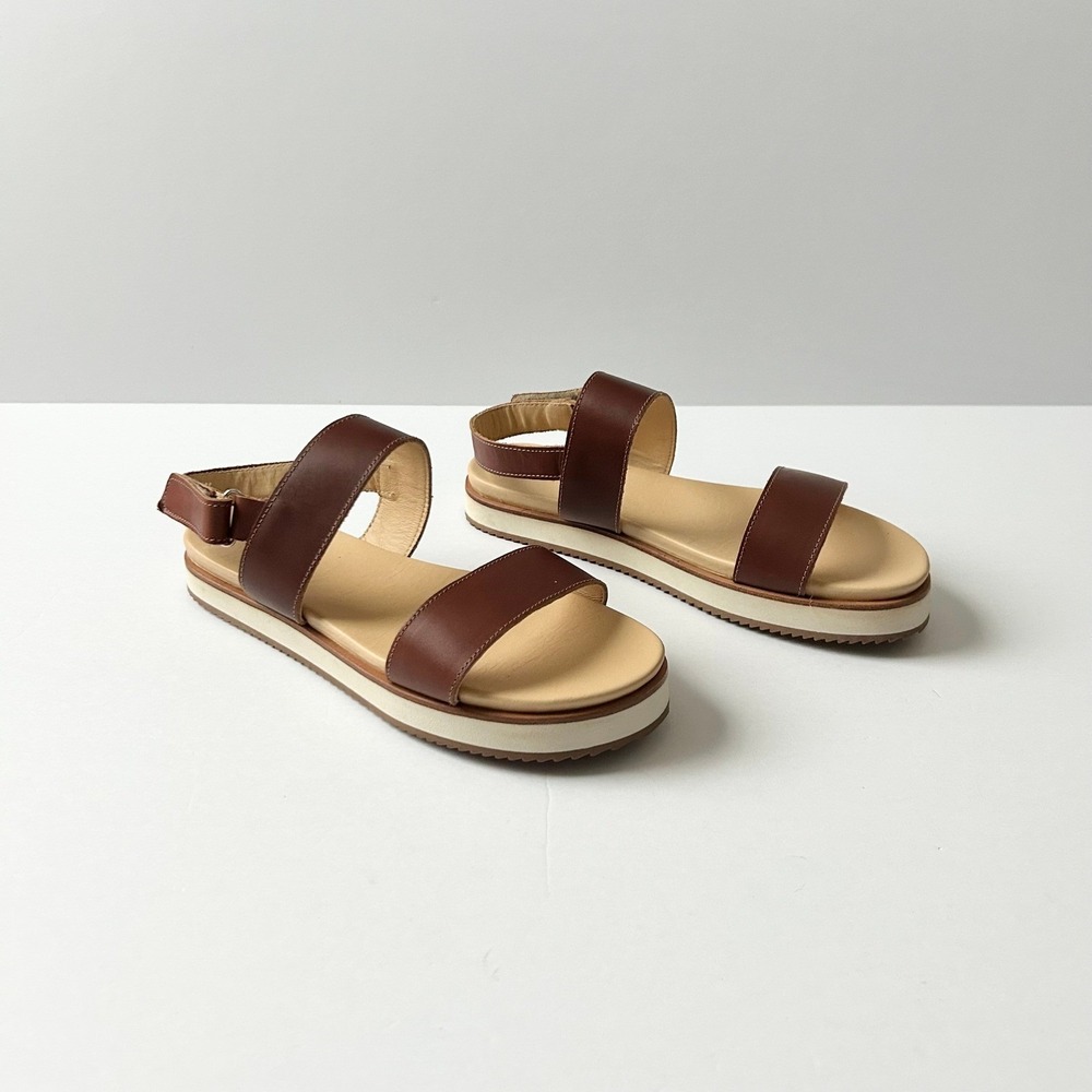 Nisolo Go-To Flatform Sandals Brandy Brown Leather Slingback Size 10